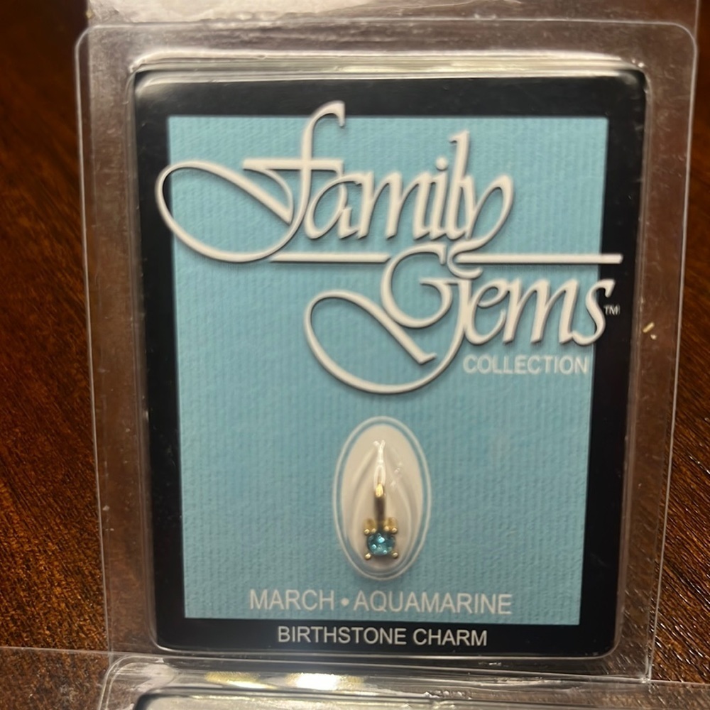 FAMILY GEMS Austrian Crystal 18kt Gold Layered Birthstone Charm MARCH Aquamarine